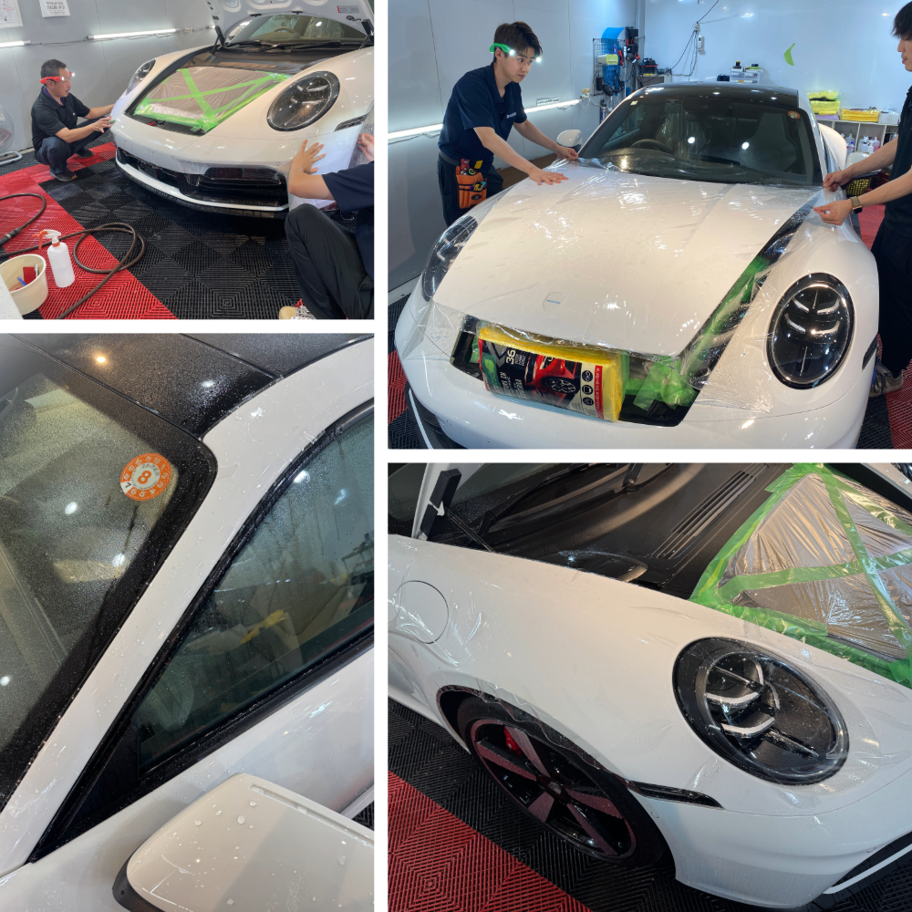 ポルシェ・911・カレラS・セラミックプロイオン2レイヤ－トップコート施工・[KAVACA・ION」フロントセットプロテクションフィルム施工！！！