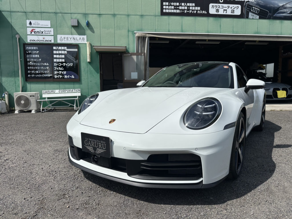 ポルシェ・911・カレラS・セラミックプロイオン2レイヤ－トップコート施工・[KAVACA・ION」フロントセットプロテクションフィルム施工！！！