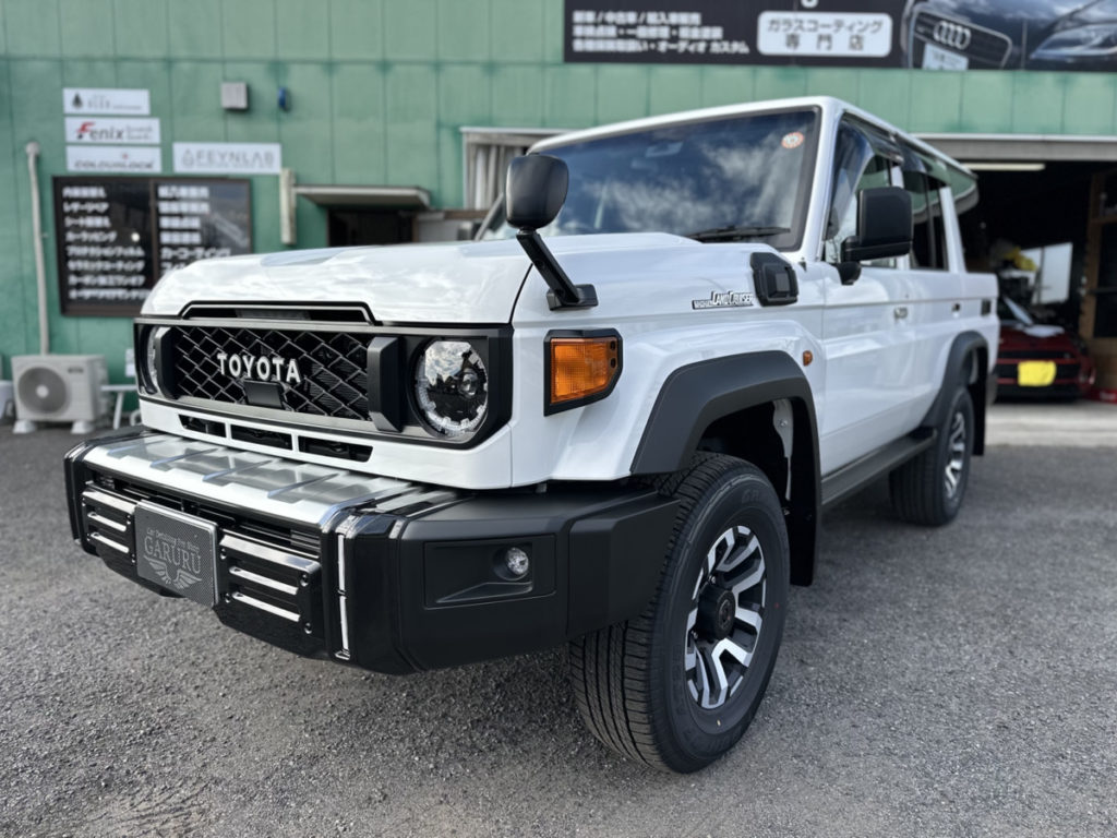 トヨタ・ランドクルーザー70・セラミックプロイオン2レイヤ－トップコート施工・ヘッドライト・プロテクションフィルム施工！！！