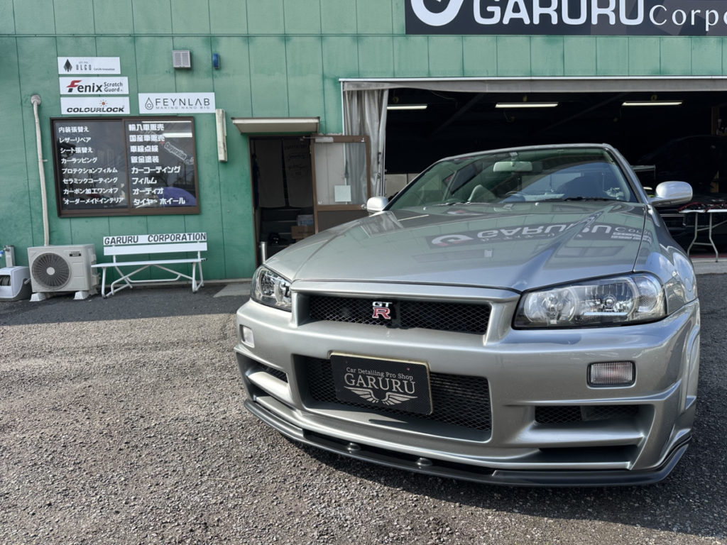 ニッサン・GT-R34・セラミックプロイオン2レイヤ－トップコート施工・フロントセットプロテクションフィルム施工！！！