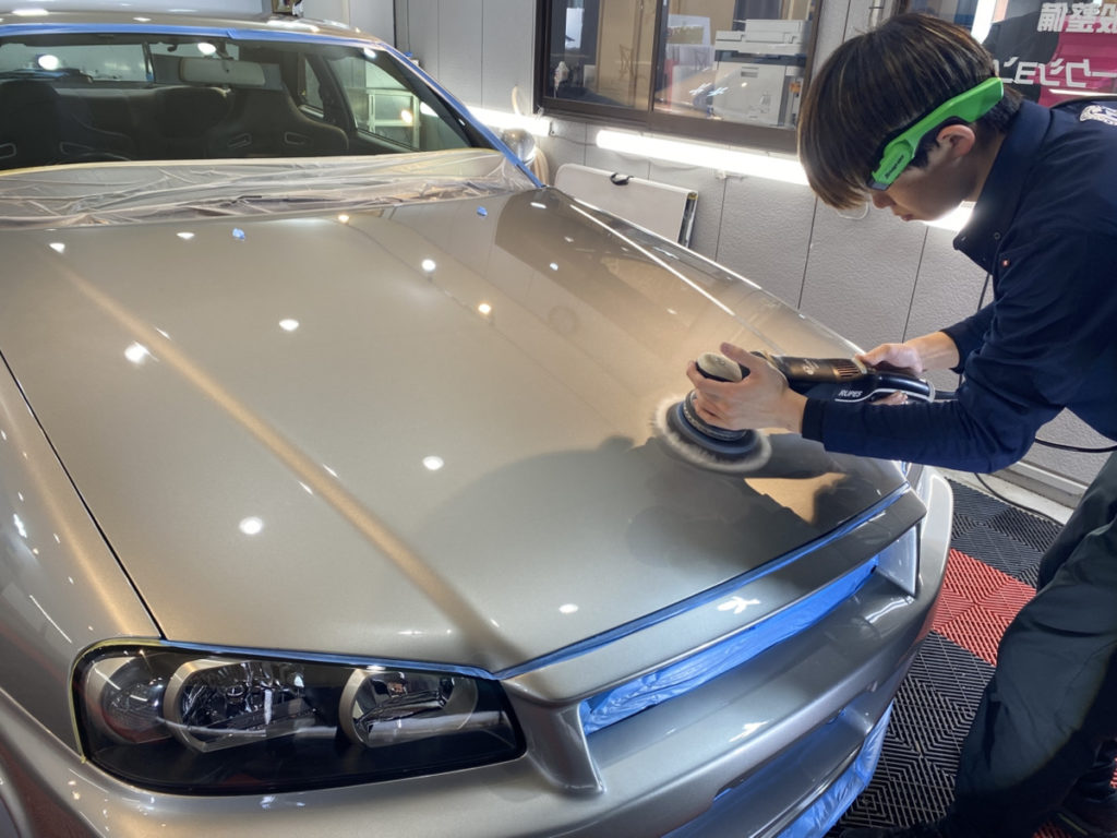ニッサン・GT-R34・セラミックプロイオン2レイヤ－トップコート施工・フロントセットプロテクションフィルム施工！！！