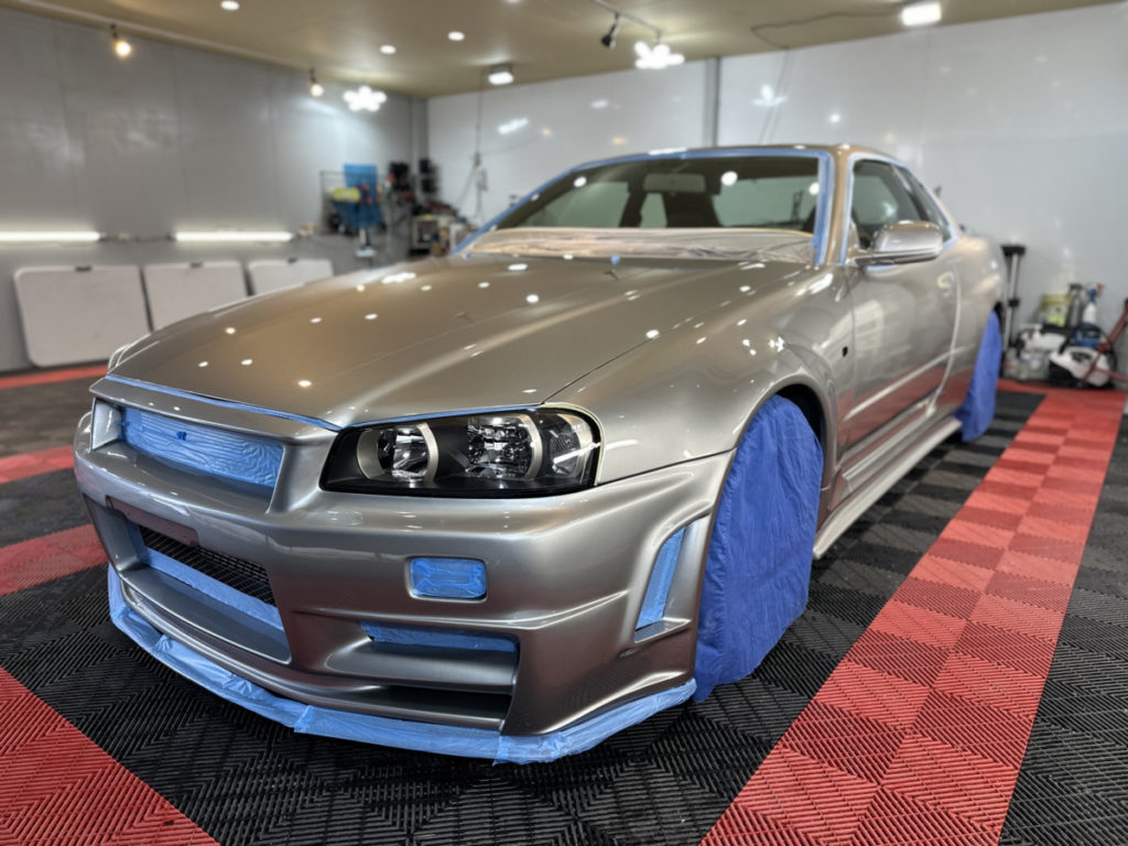 ニッサン・GT-R34・セラミックプロイオン2レイヤ－トップコート施工・フロントセットプロテクションフィルム施工！！！