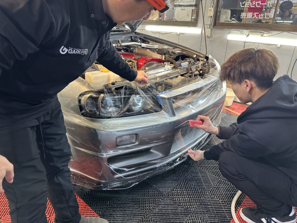 ニッサン・GT-R34・セラミックプロイオン2レイヤ－トップコート施工・フロントセットプロテクションフィルム施工！！！