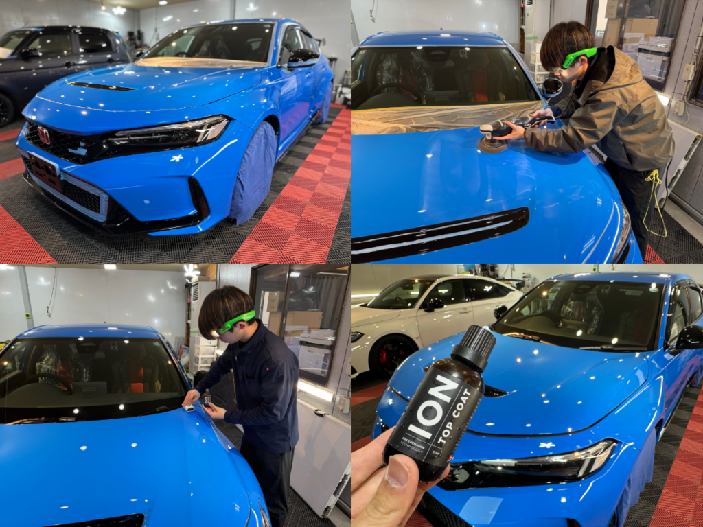 ホンダ・シビックタイプR・セラミックプロION２レイヤ－トップコート施工・フロントセットプロテクションフィルム施工！！！