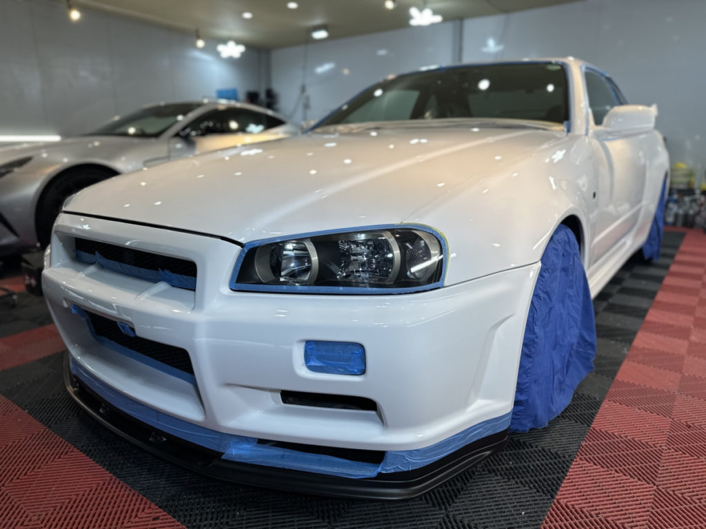 ニッサン・スカイライン34GT-R・V-spec・フロントフル・プロテクションフィルム施工・コーティング一年メンテナンス!!!